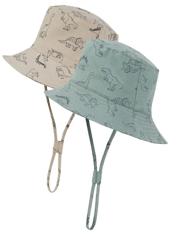 Durio 2-Pack Baby Bucket Hat - UPF 50+ Sun Protection Hat for Infant to Kid, Wide Brim Summer Beach Hats Newborn Toddler Boy 2Pack Seaweed Blue/Khaki 6-12 Months - Image 1